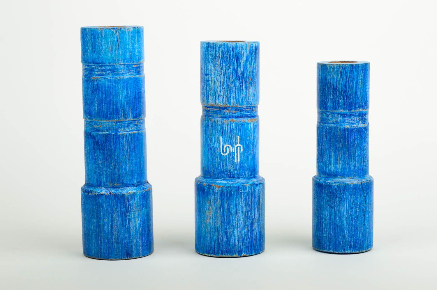 Portacandele originali fatti a mano candelieri di legno 3 pz prodotti belli foto 3