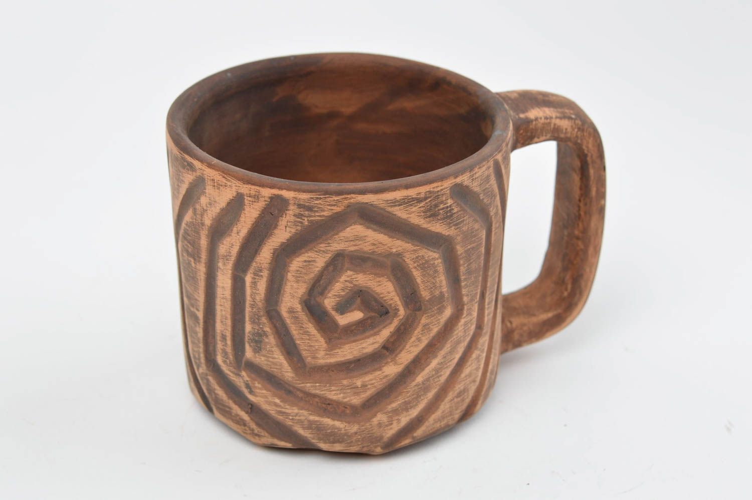 Tasse en céramique brune au motif spiralé originale jolie faite main cadeau  photo 3