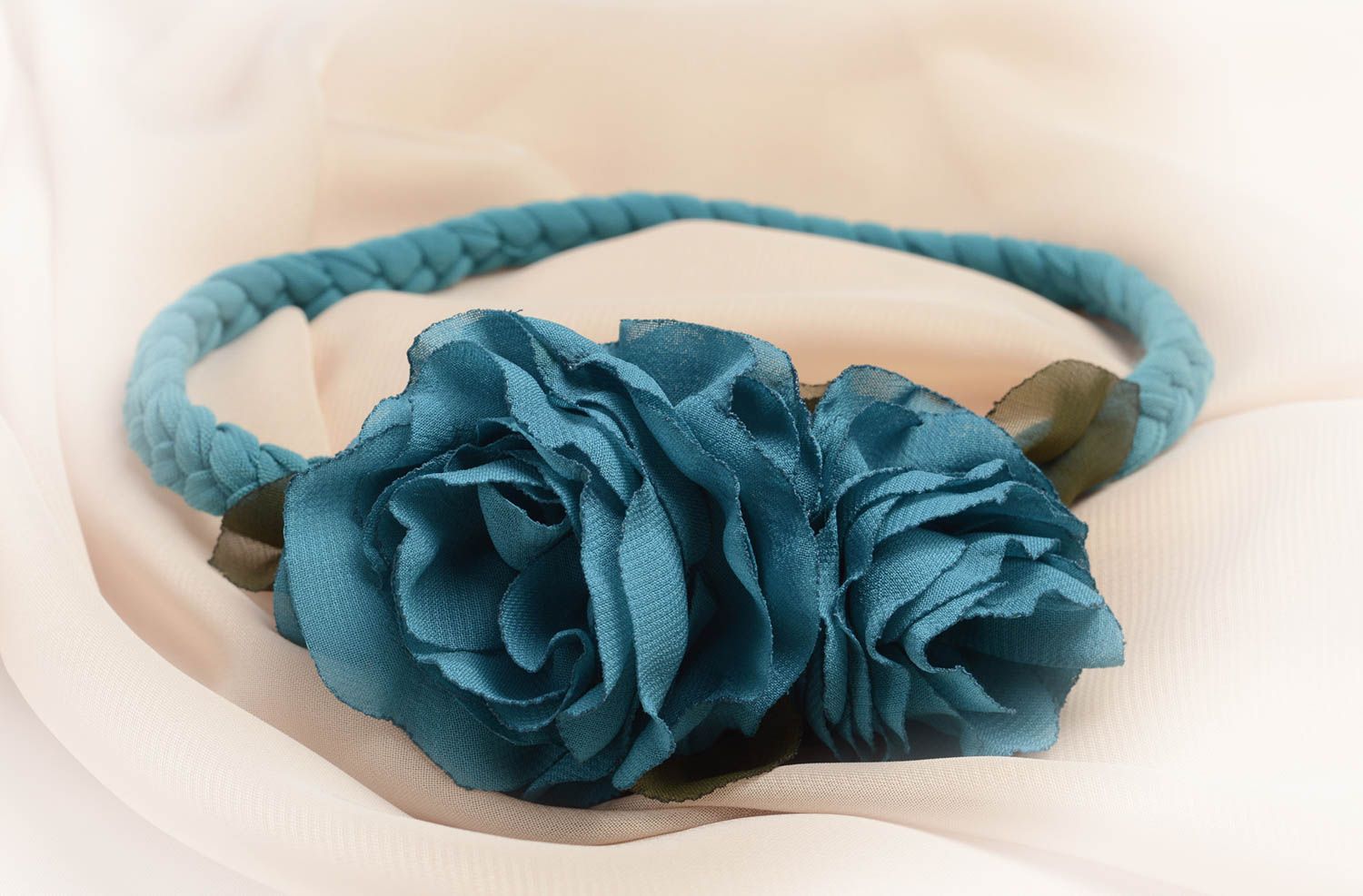 Haarschmuck Blüte handgefertigt Haarband mit Blume Haar Accessoire türkisblau foto 4