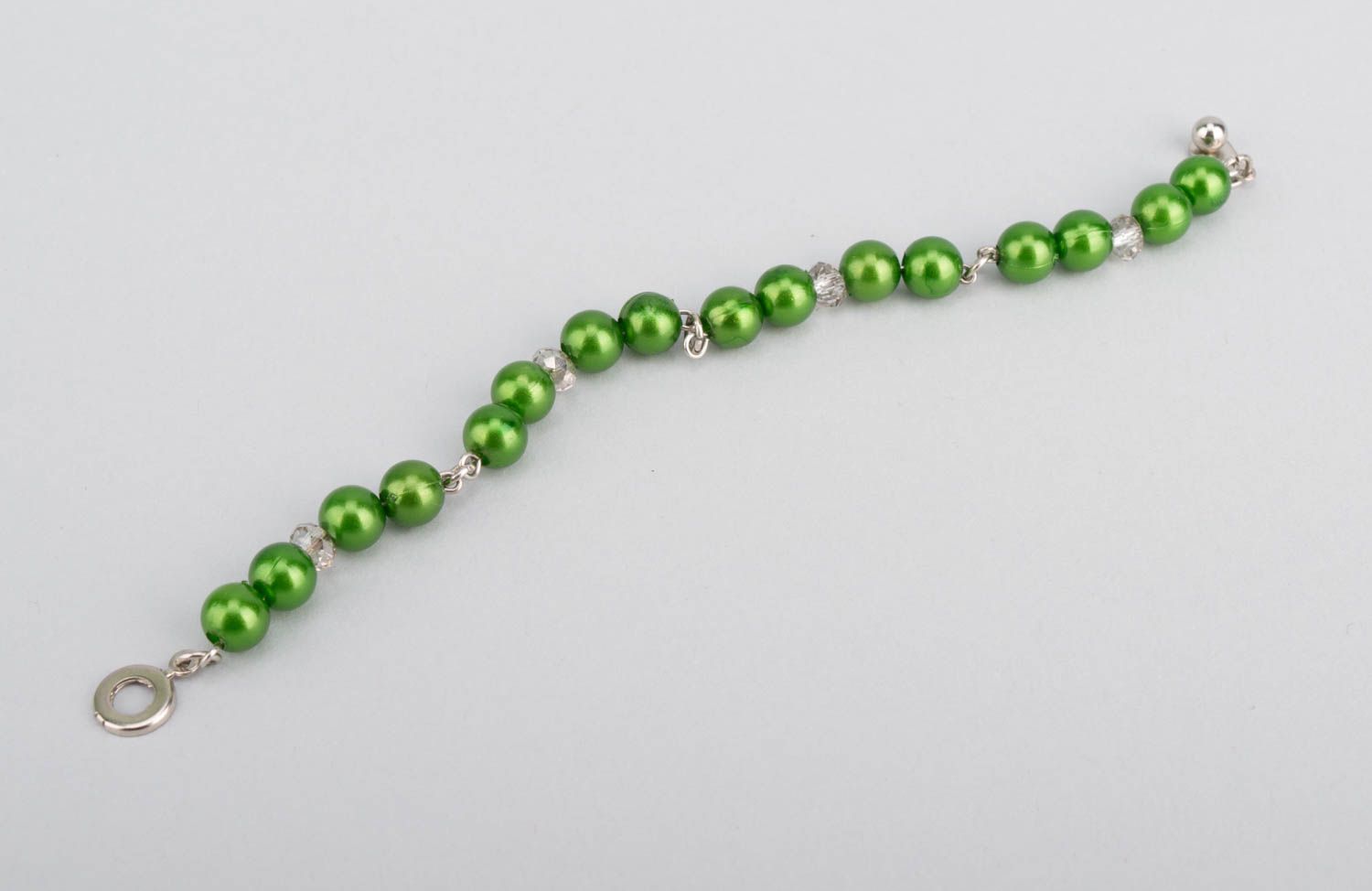Line green bead bracelet on the metal chain great gift for the woman photo 2