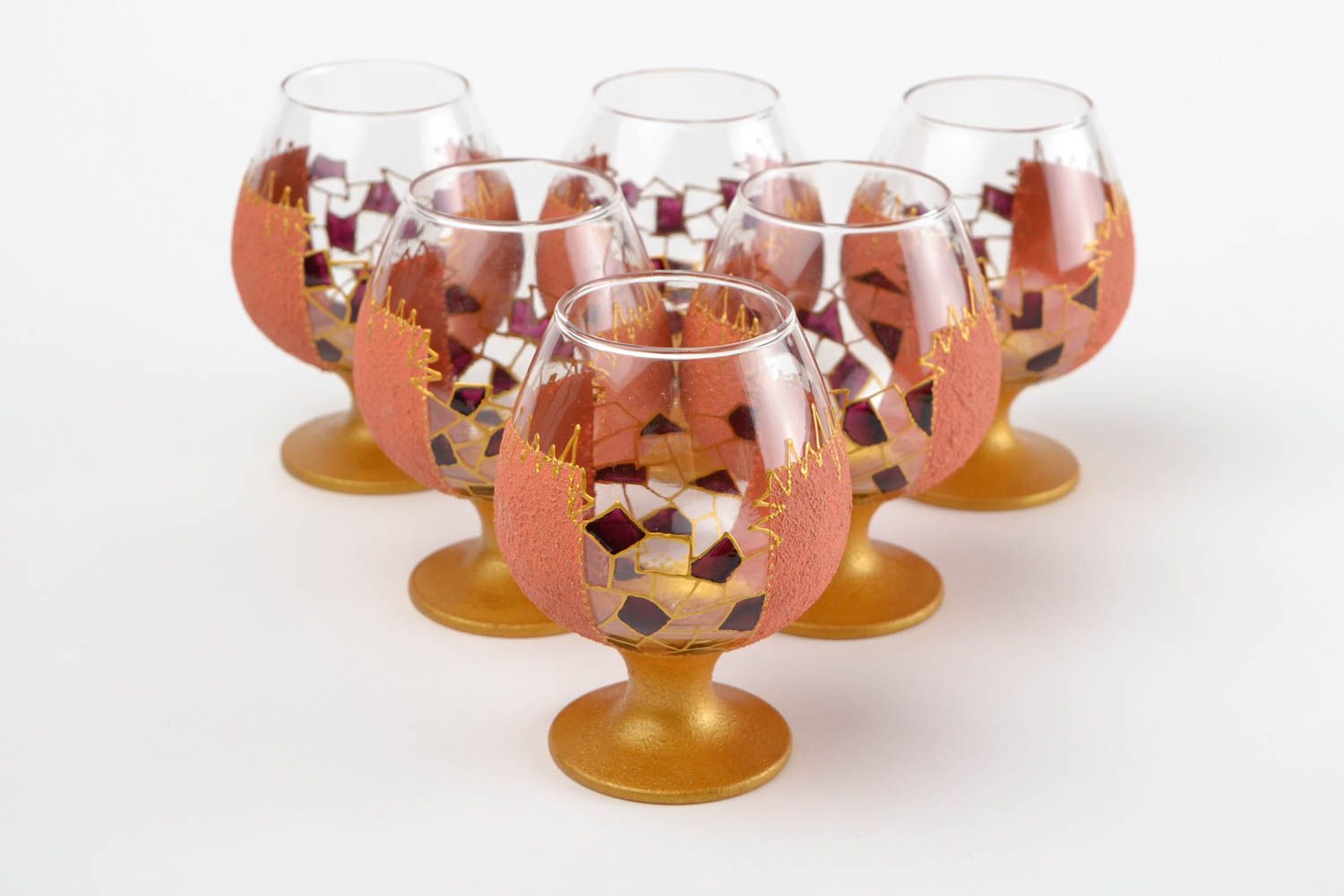 Coupes verre fait main Verres à vin Service vaisselle ensemble peint original photo 4