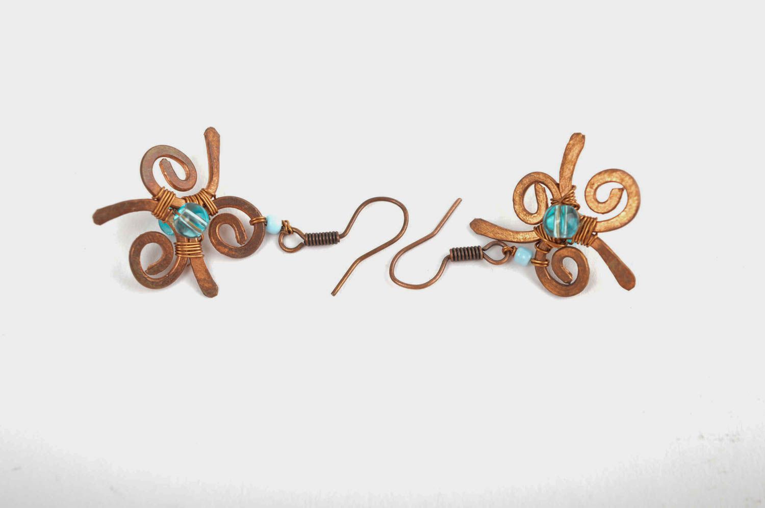 Handmade jewelry pretty earrings with beads wire wrap copper earrings girl gift photo 3