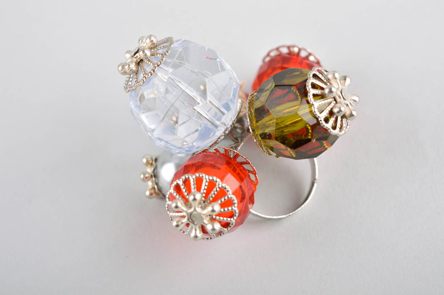 Bague verre Bijou fait main massif perles Accessoire femme cristal design photo 3
