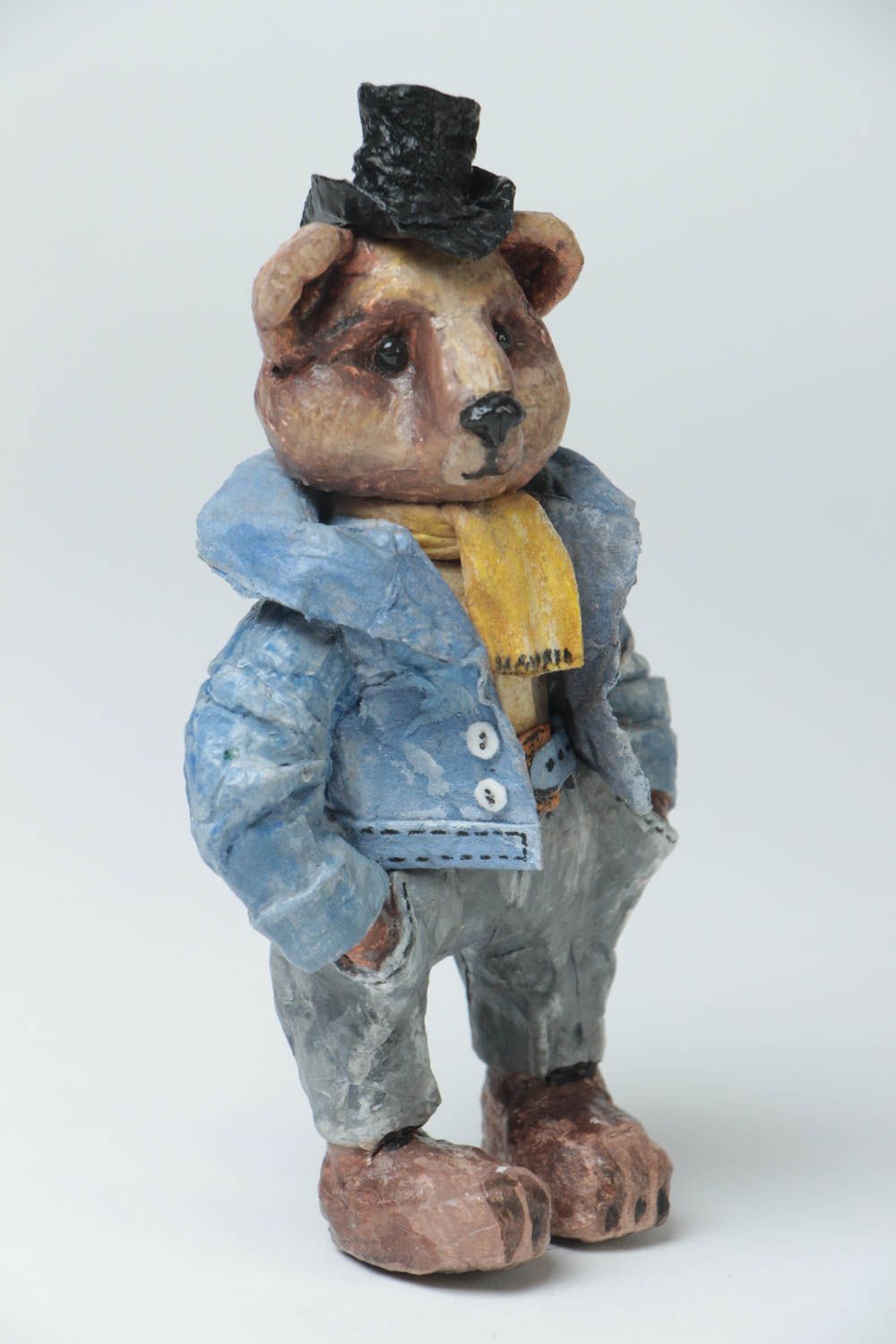 Handmade small painted paper mache statuette of bear Henry for table decor photo 2