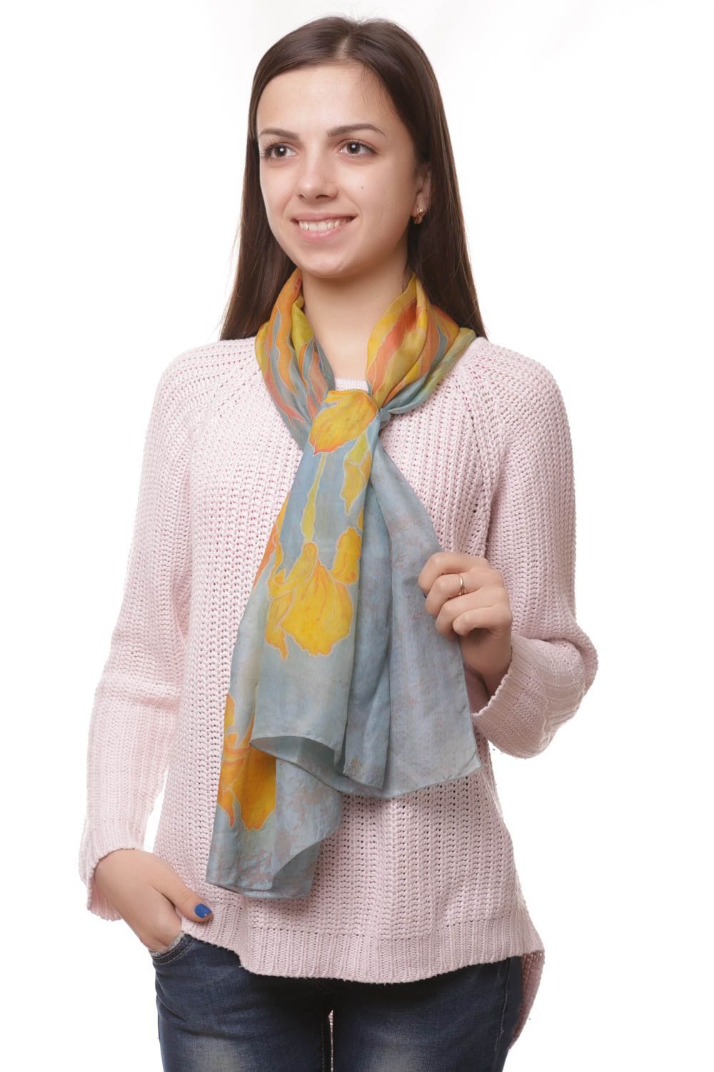 Модный шелковый шарфик Ирисы фото 1