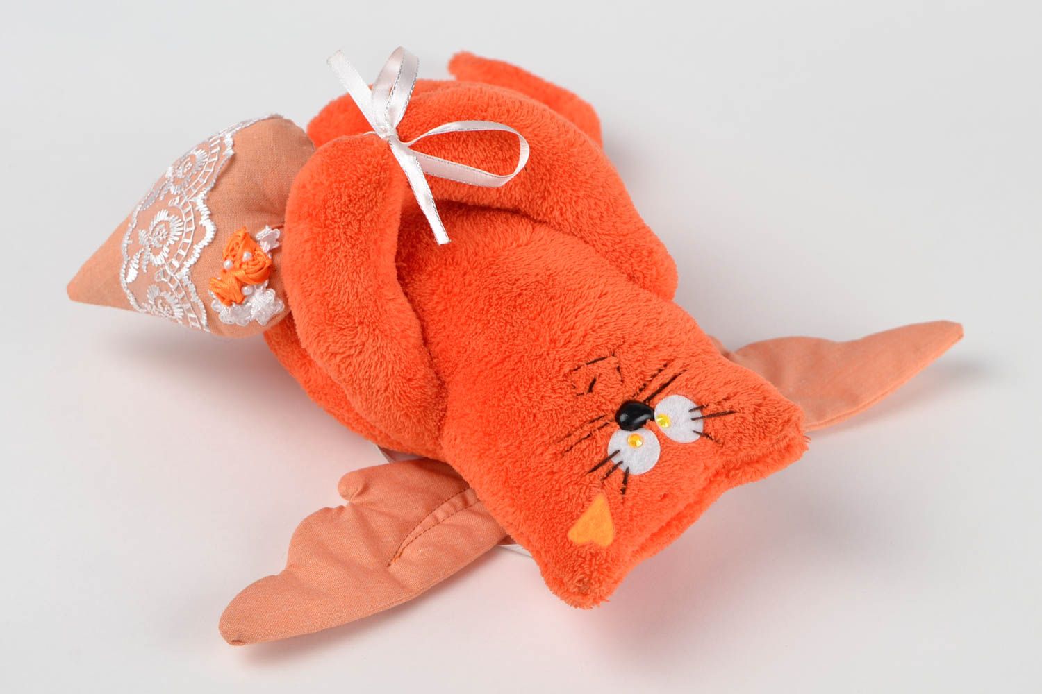 Игрушка котик игрушки ручной работы интересный подарок Оранжевый кот ангел фото 3