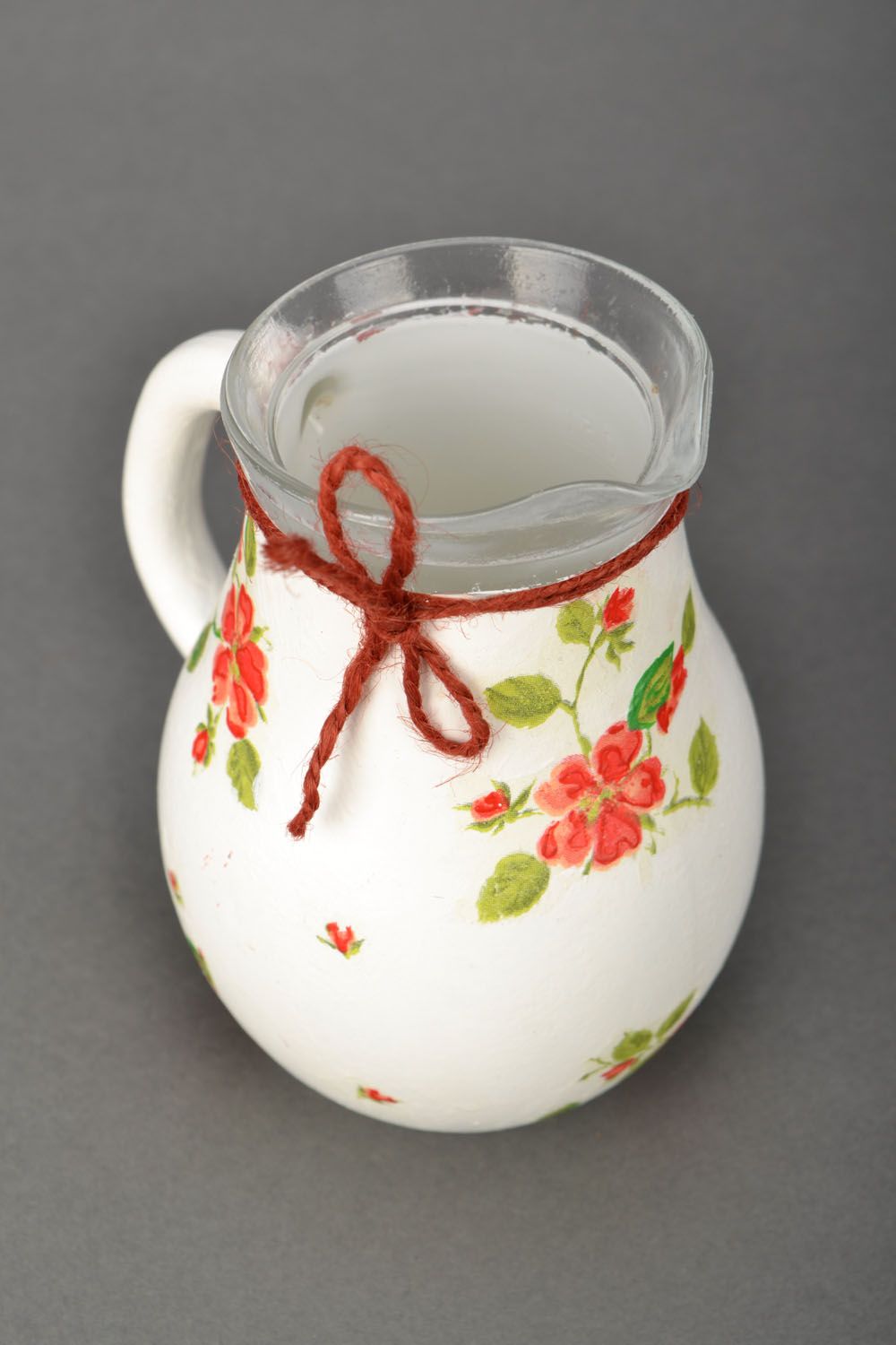 30 oz clear glass water pitcher in white color with a floral design with handle 1,2 lb photo 3
