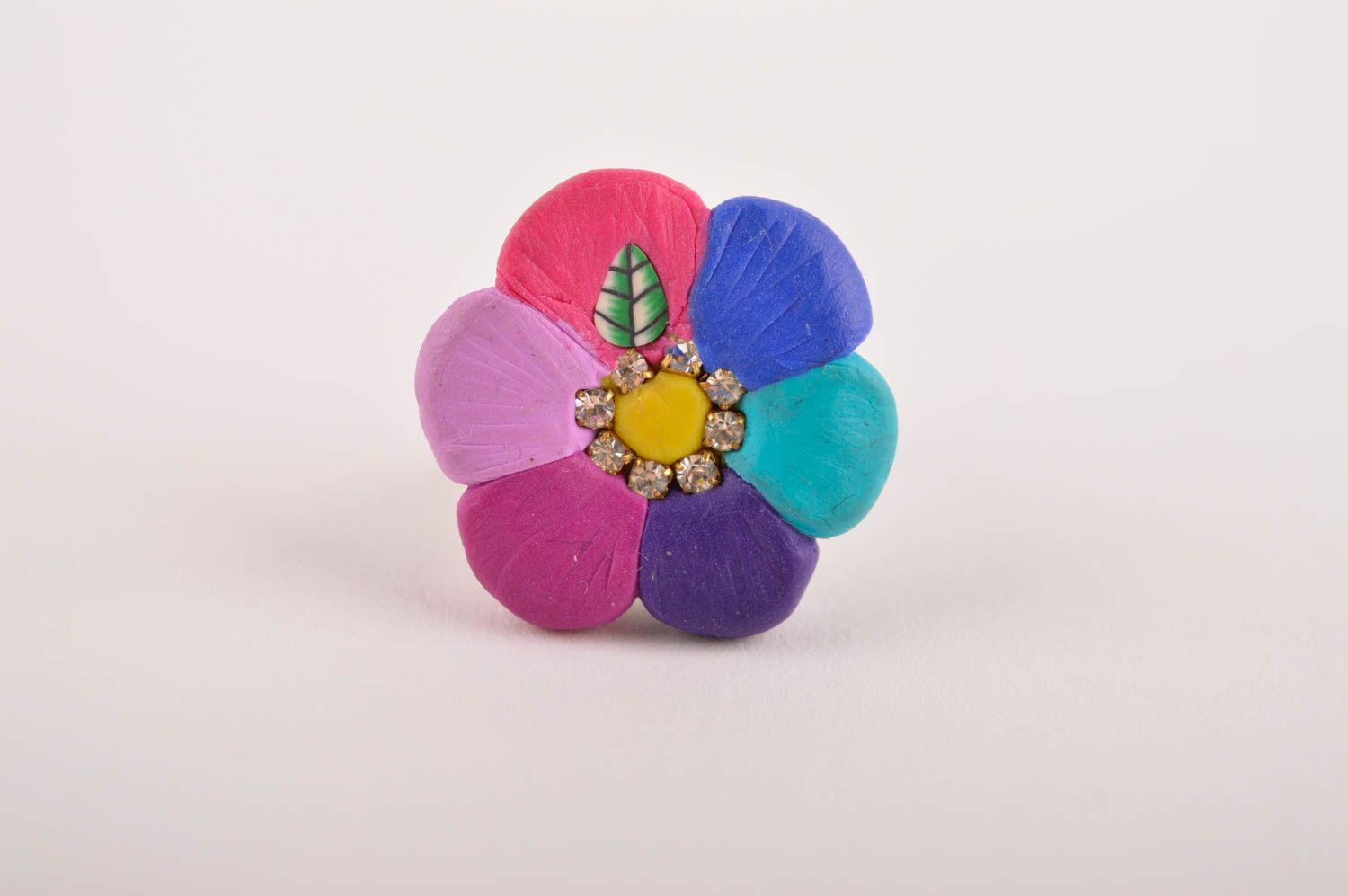 Кольцо ручной работы украшение из полимерной глины красивый перстень цветок фото 3