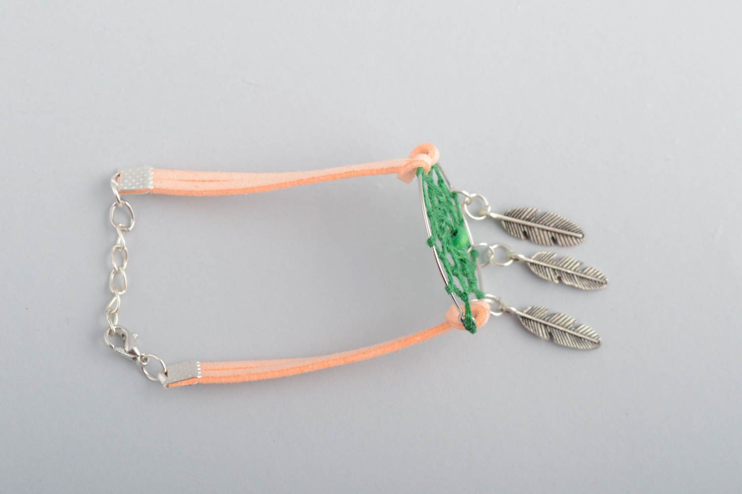 Bracelet Capteur de Rêves large rose vert fait main talisman amérindien photo 4