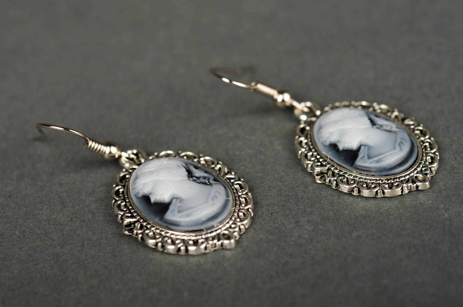 Handmade long earrings accessory for women earrings with cameo handmade present photo 3