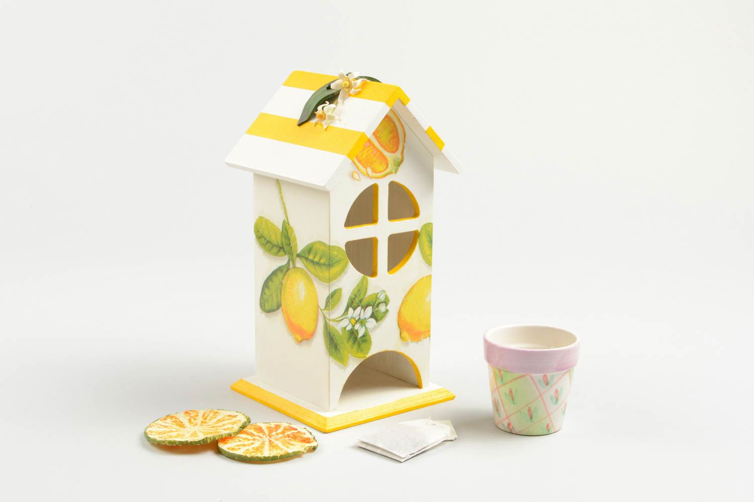 Чайный домик ручной работы кухонная утварь расписной чайный дом с лимонами фото 1