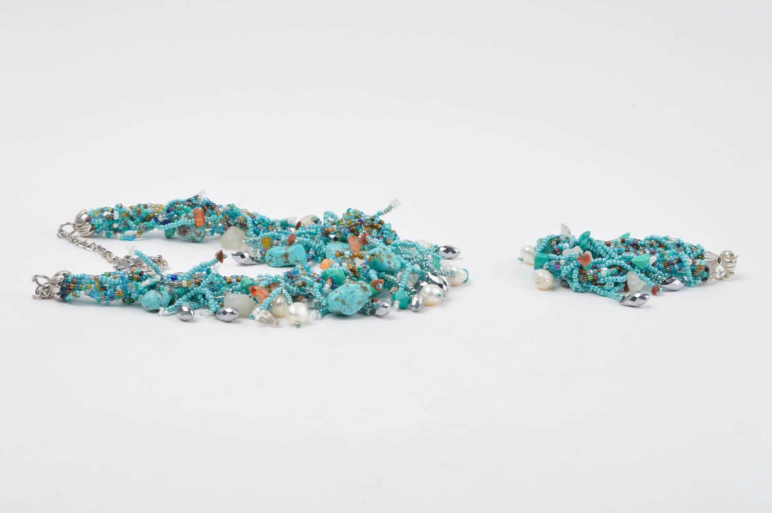 Parure de Bijoux en perles de rocaille faite main Accessoires mode turquoise photo 2