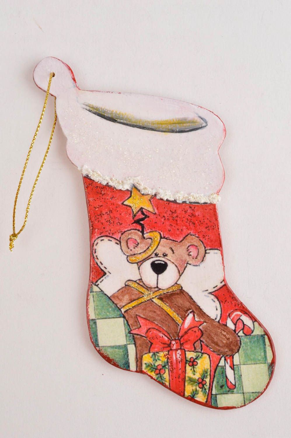 Игрушка на елку хэнд мэйд декор для дома украшение на Рождество Красный носок фото 2