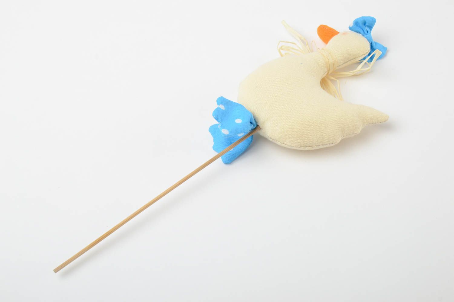 Handmade fabric soft toy bird on stick for soil loosening flowerpot decor photo 2
