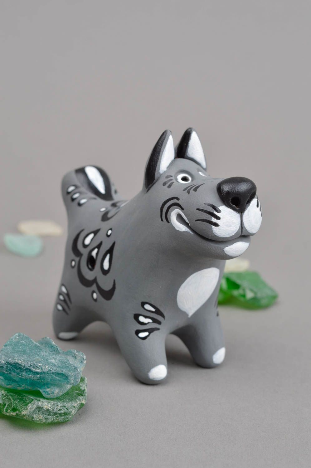 Керамическая свистулька ручной работы глиняная игрушка свистулька из глины Волк фото 1