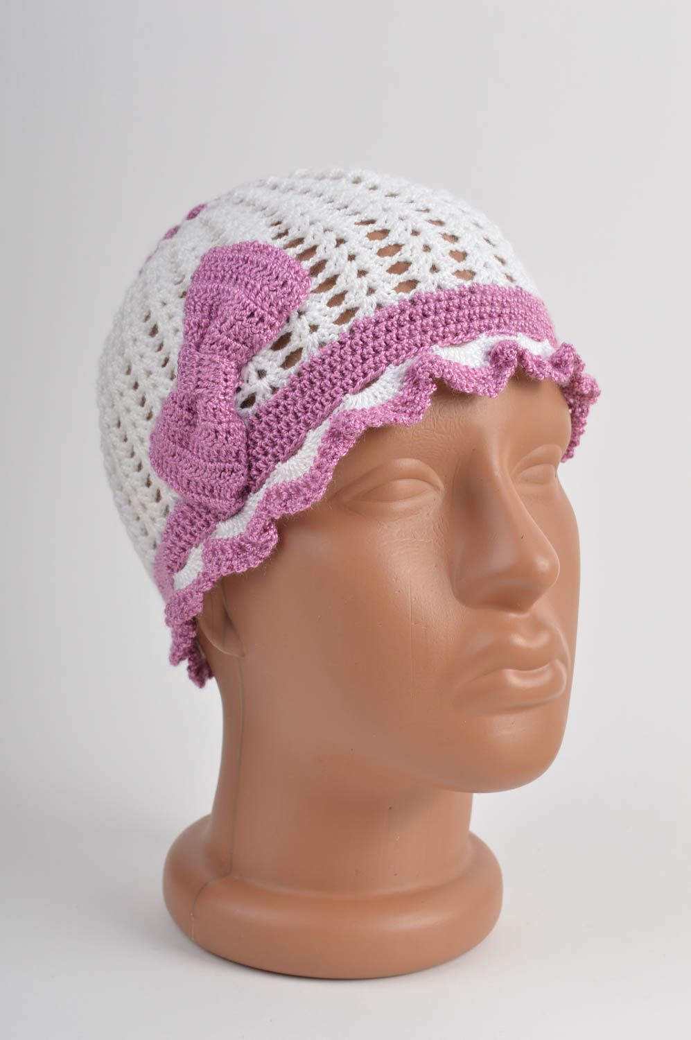 Bonnet tricot fait main Chapeau au crochet polyacrylique blanc Vêtement fille photo 2
