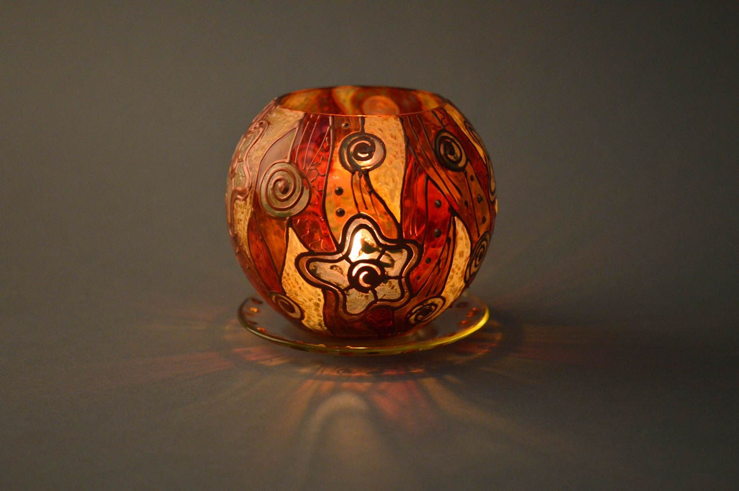 Bougeoir boule avec support verre peint original décor fait main Luminosité photo 1