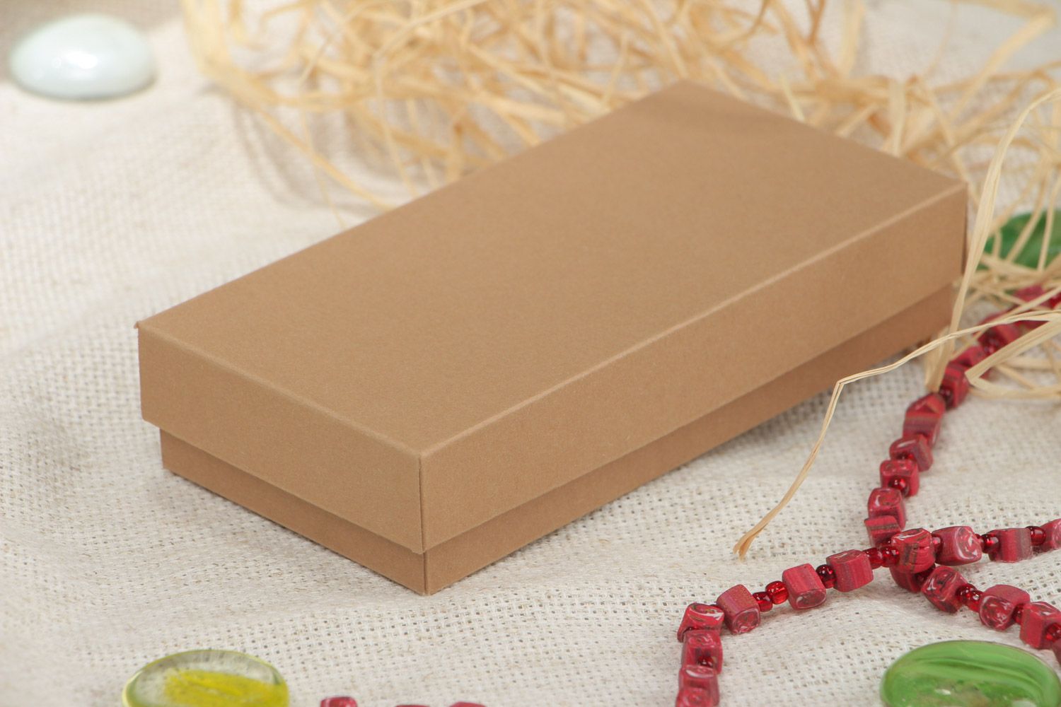 Handmade small decorative rectangular carton gift box of brown color with lid photo 1