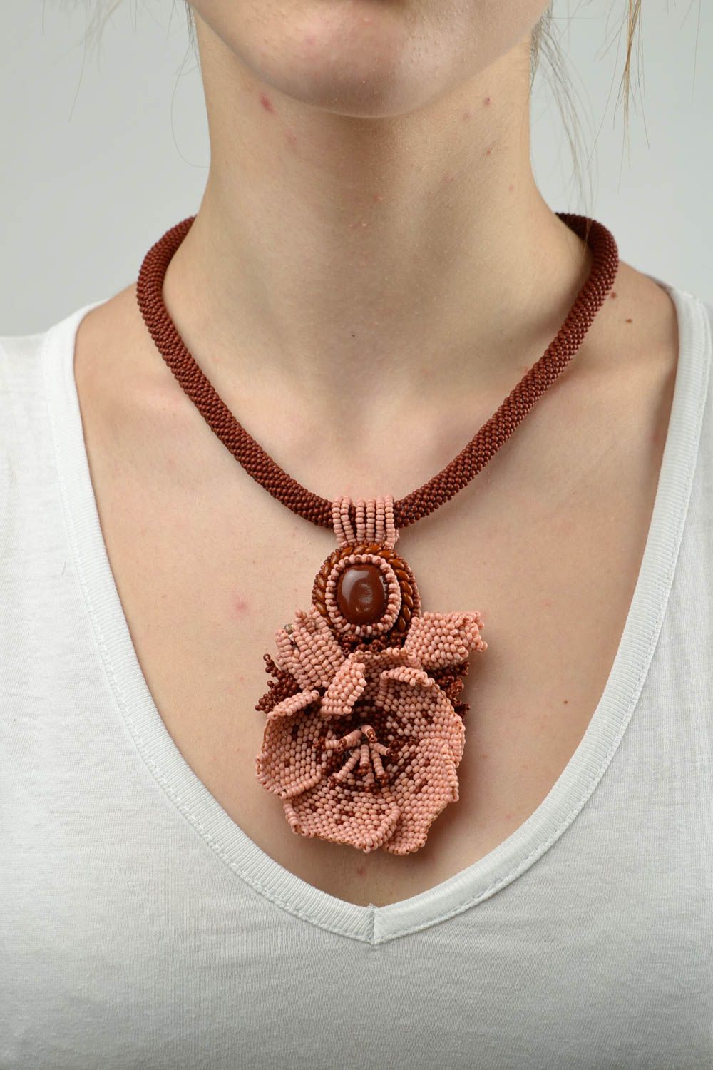 Handmade stylish pendant designer unusual accessories brown feminine present photo 1