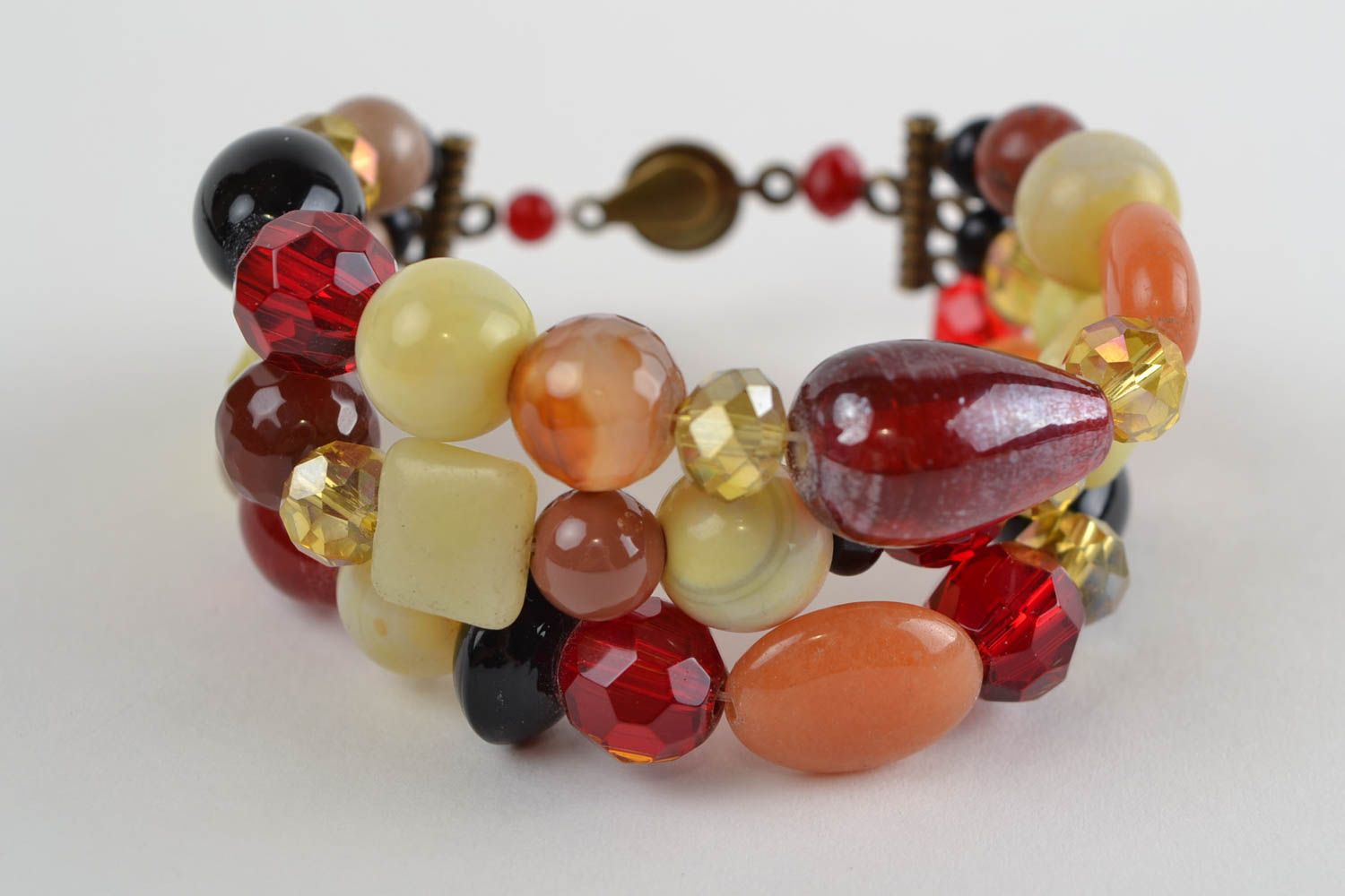 Handmade designer colorful bright wide wrist bracelet with natural stones beads photo 5