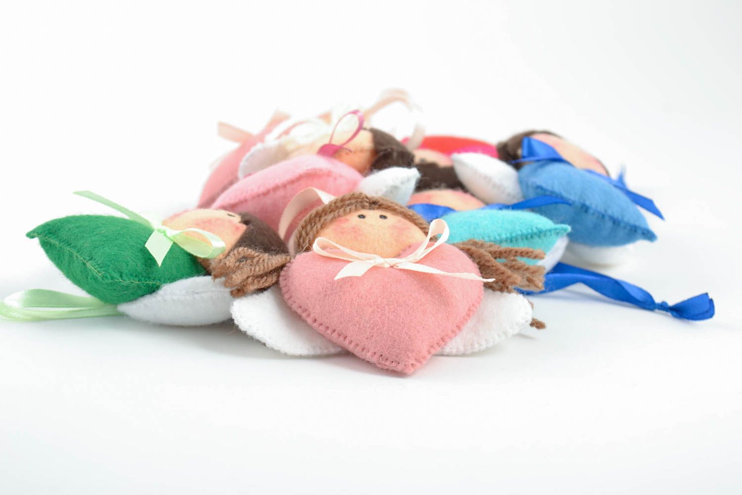 Set of 7 handmade colorful fabric soft toys with eyelets Angels photo 5