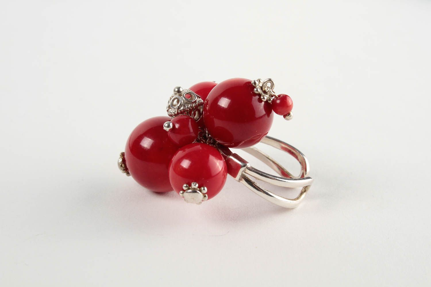 Handgefertigt Damenring Silber Designer Accessoire Silberschmuck Ring in Rot foto 5