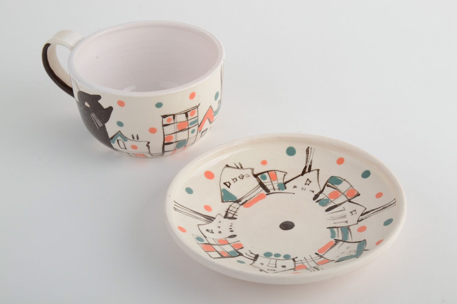 Керамический набор посуды чашка и блюдце Город фото 3