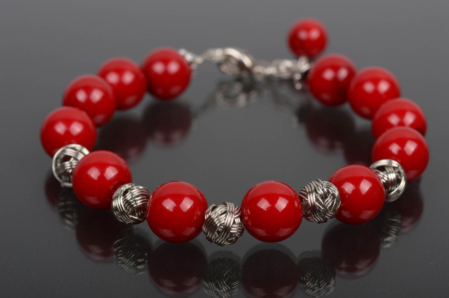 Handmade red beaded bracelet wrist unusual bracelet designer accessory photo 1