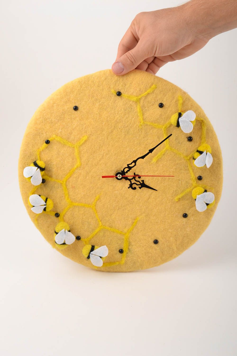 Часы ручной работы часы необычные круглые часы на кухню настенные часы желтые фото 2