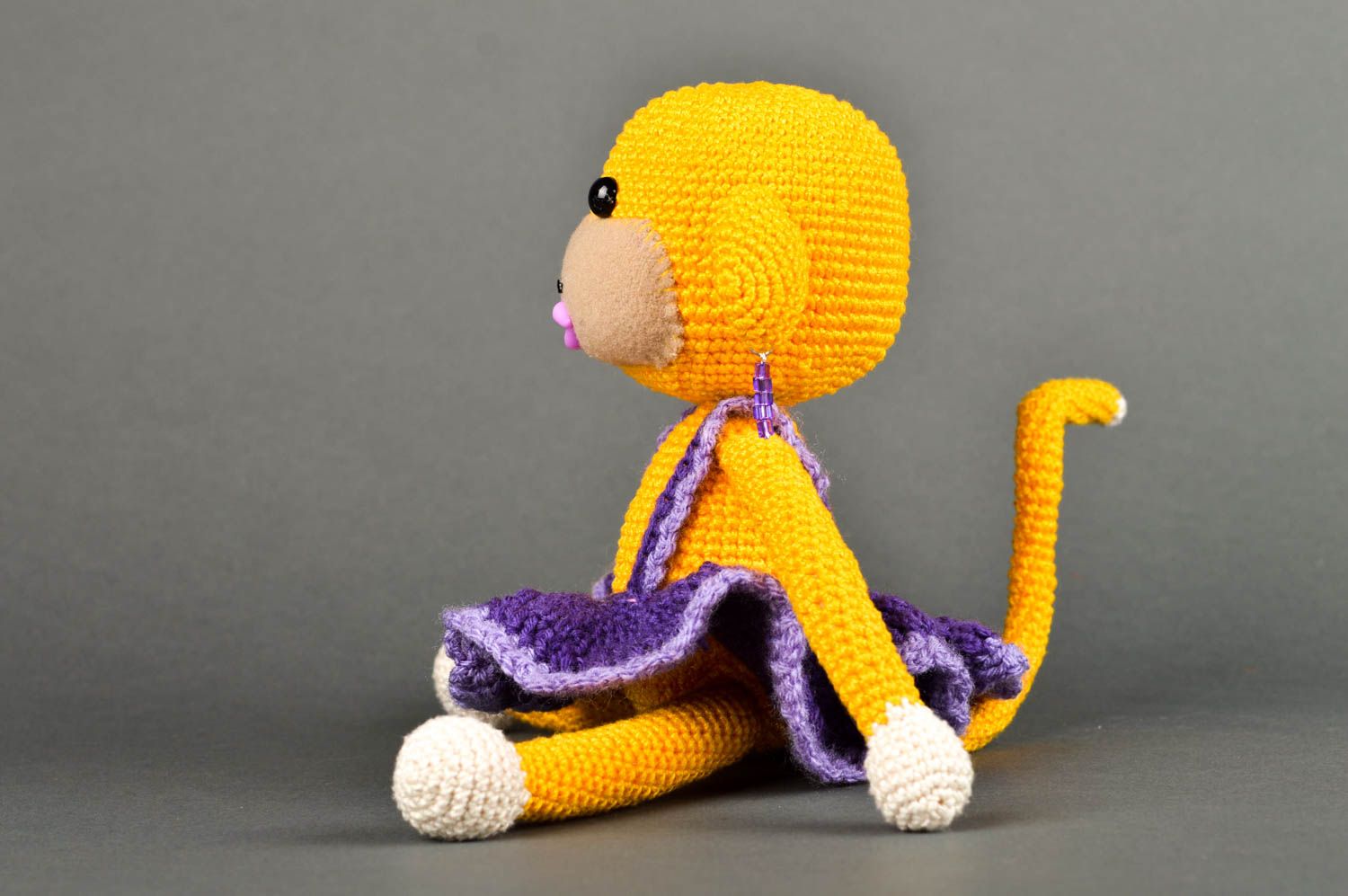 Jouet singe jaune Peluche faite main tricot au crochet Cadeau pour enfant photo 3