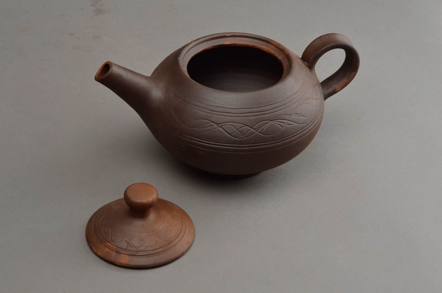 Оригинальный заварочный чайник из глины с крышкой ручной работы для кухни фото 3