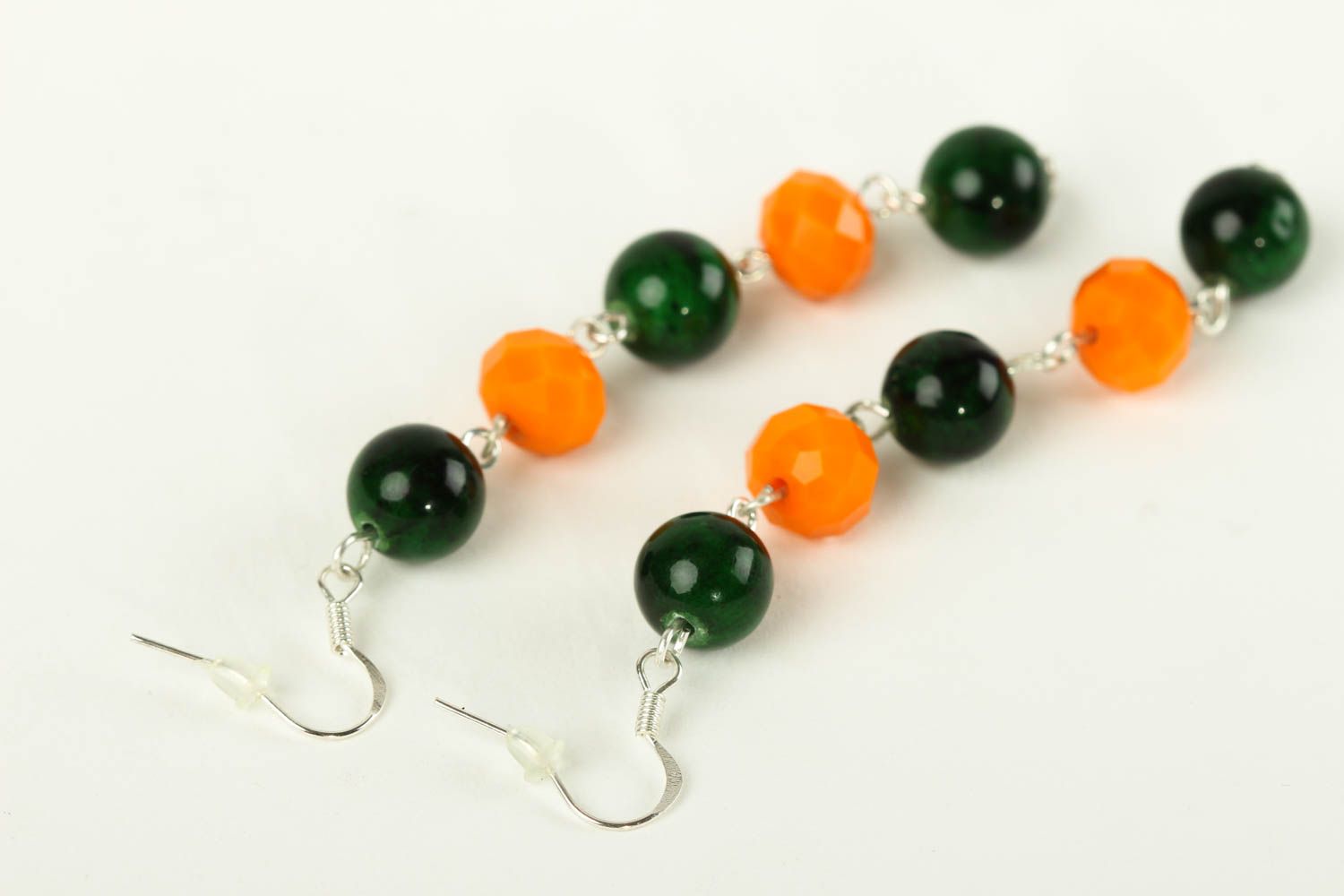 Handmade bright long earrings unusual jewelry earrings with natural stone photo 4