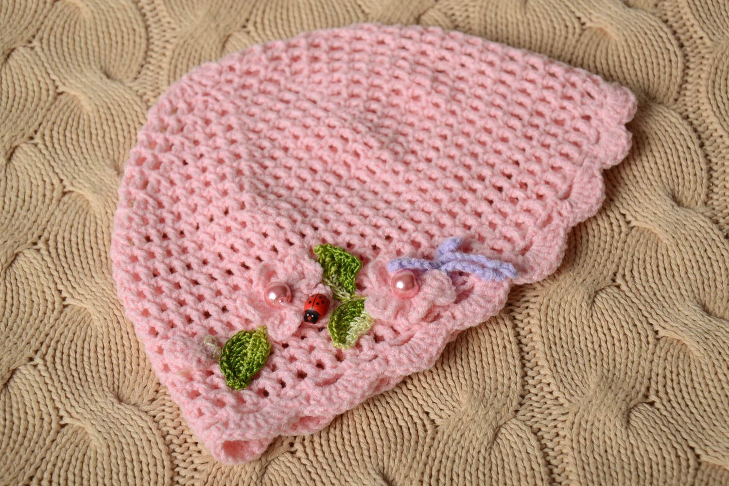 Bonnet tricot fait main Chapeau au crochet ajouré original Vêtement enfant photo 1