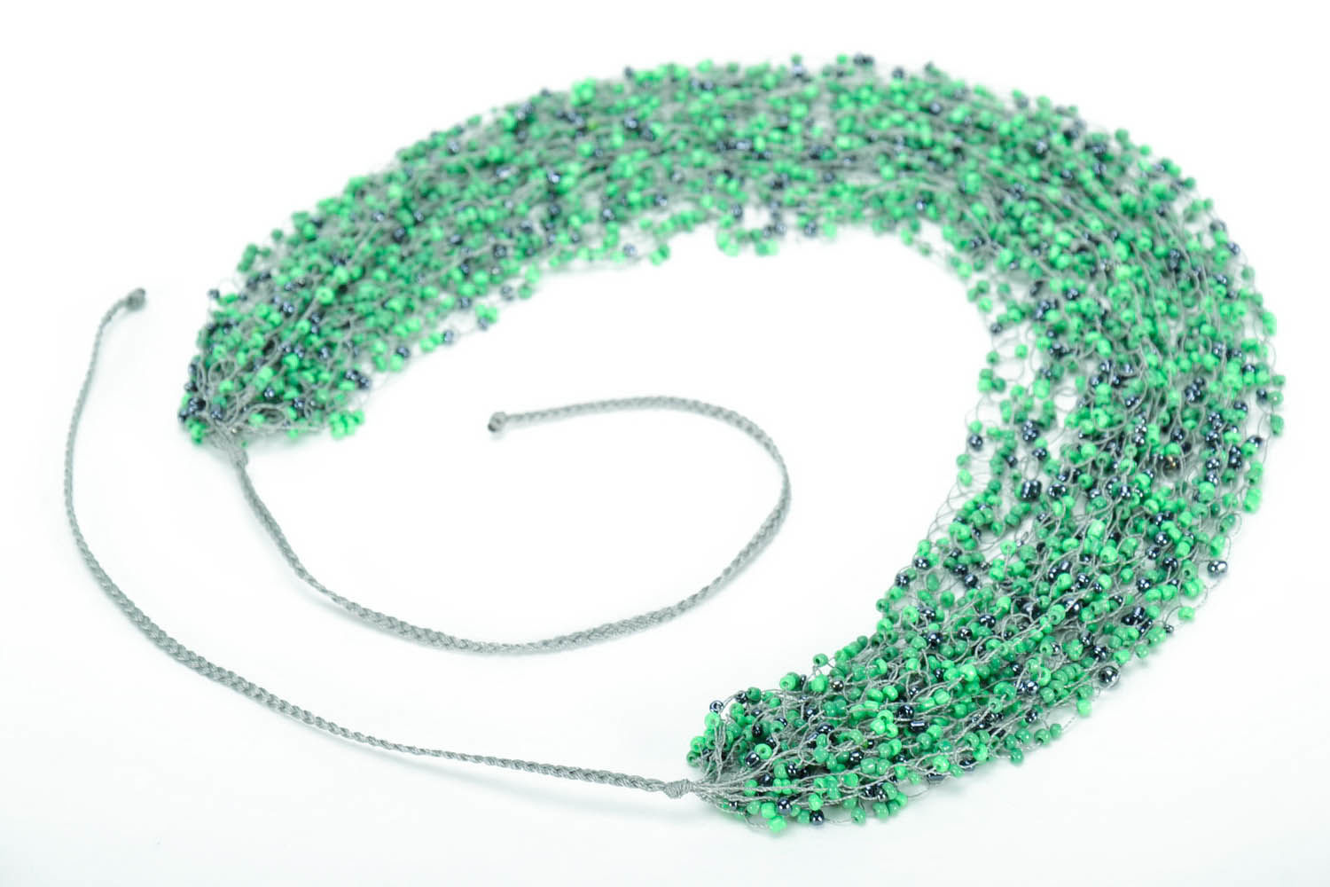 Collier multirangs vert en perles de rocailles fait main photo 4