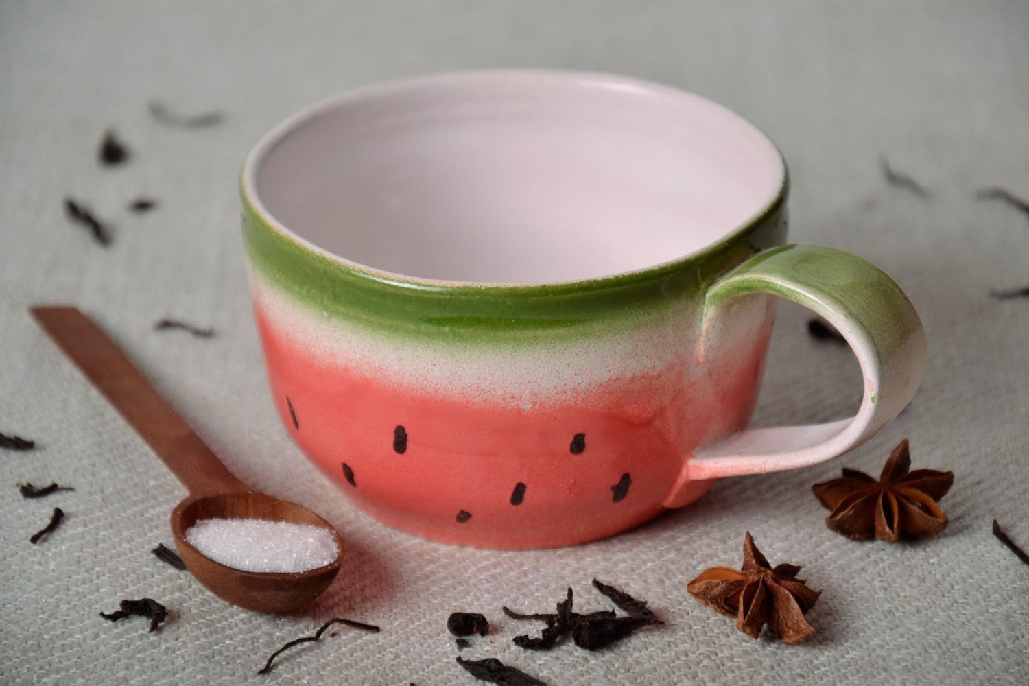 Glazed 5 oz tea cup in watermelon pattern  photo 1