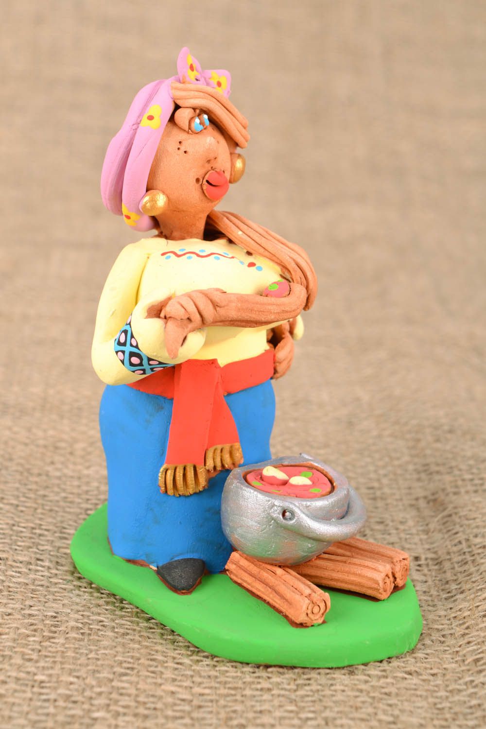 Clay statuette Cossack Woman is Cooking Soup photo 1
