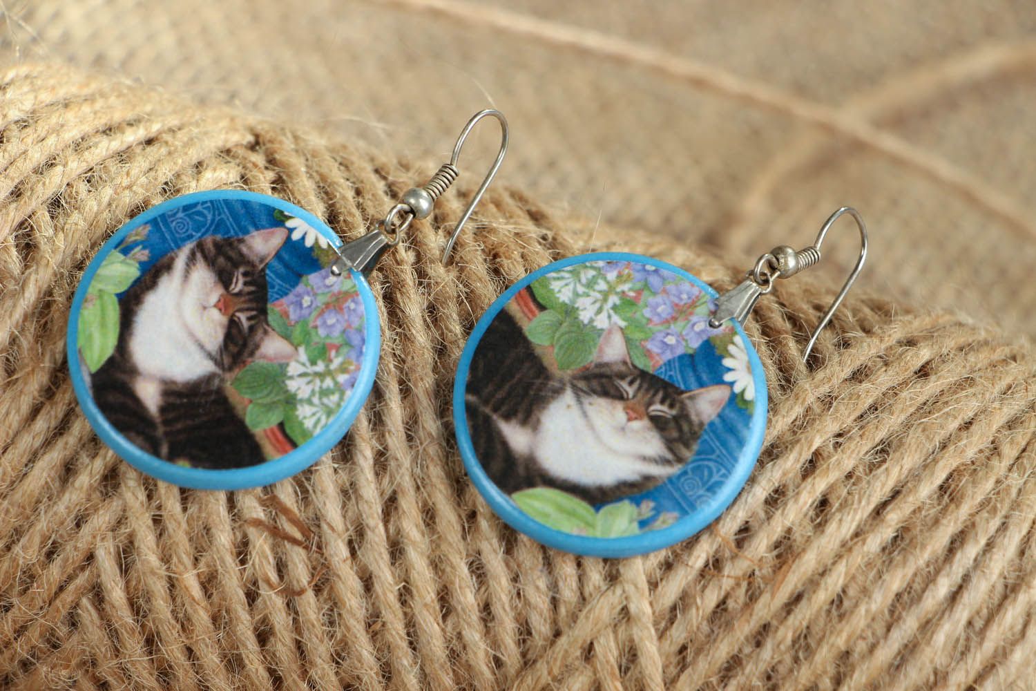 Polymer clay earrings with decoupage photo 3