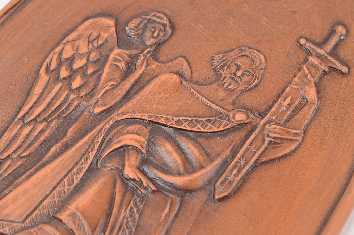Décoration murale ovale en argile faite main en relief originale Chevalier photo 5