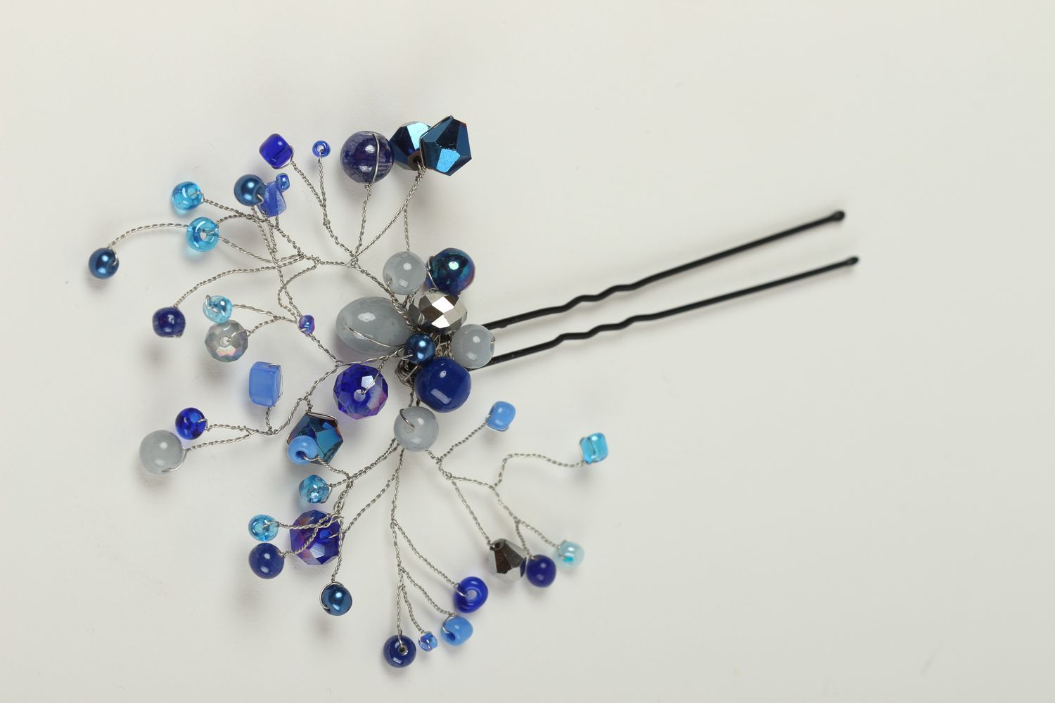 Handmade Haarnadel mit Perlen in Blau Designer Schmuck Accessoire für Haare foto 2