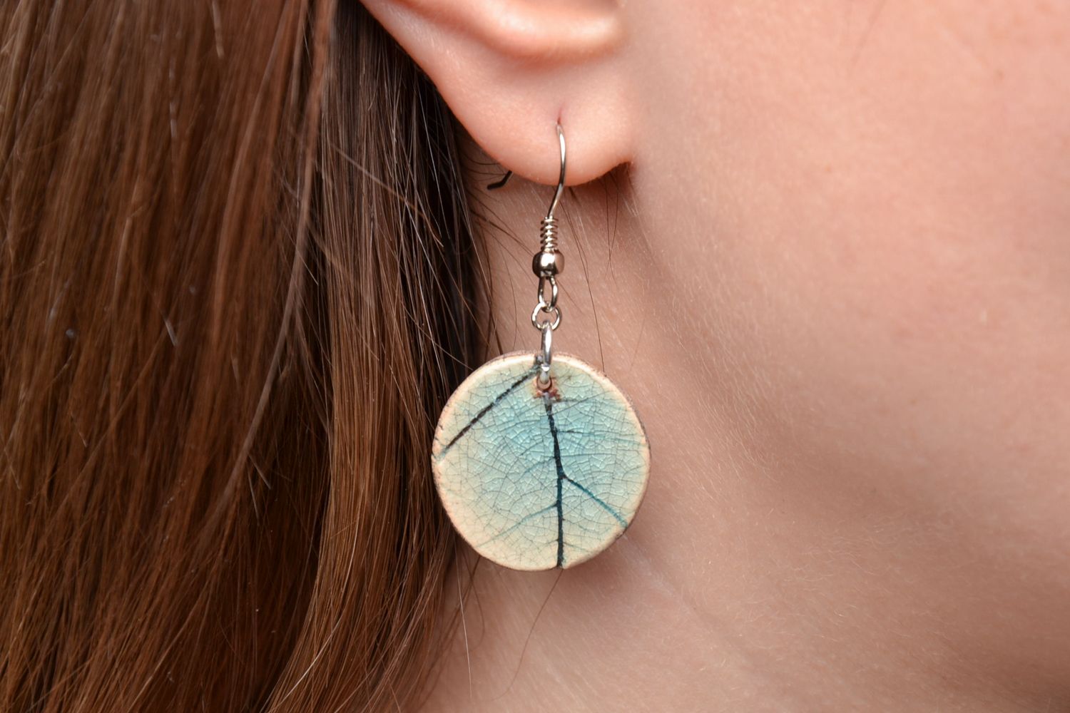 Ceramic earrings with floral stamp photo 5