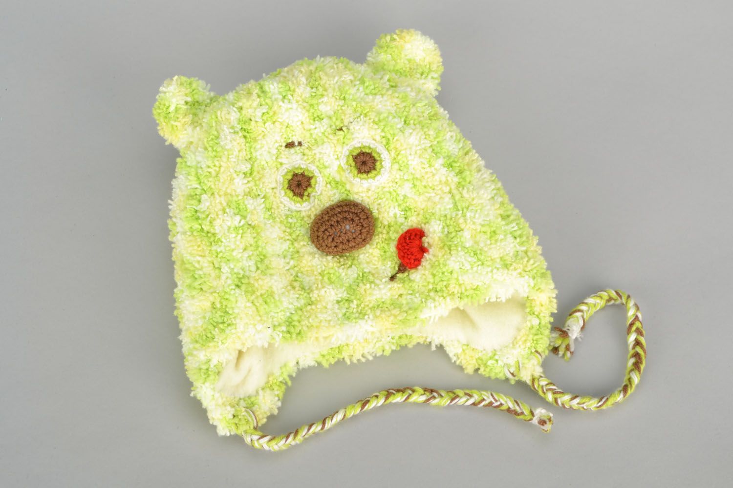 Веселая шапка для ребенка Мишка зеленый фото 2