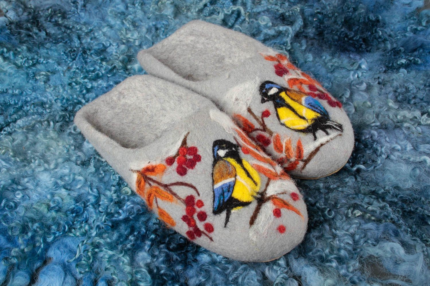 Handmade felted grey slippers home woolen slippers warm stylish present photo 1