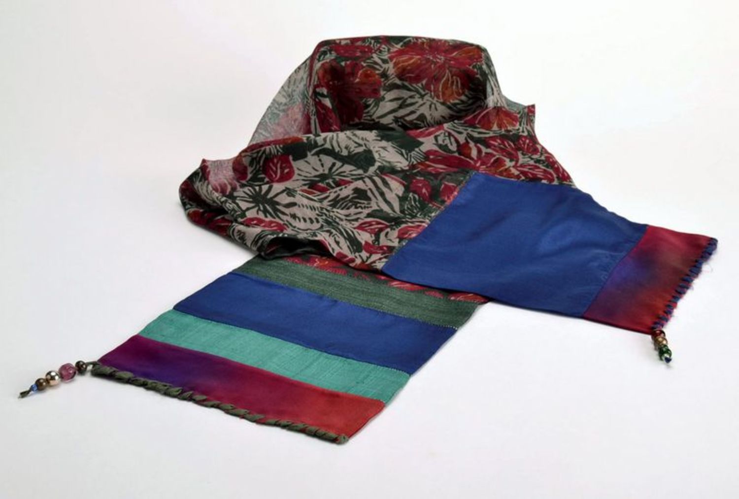 Handgemachter Schal aus Seiden Mohnfeld Patchwork foto 1