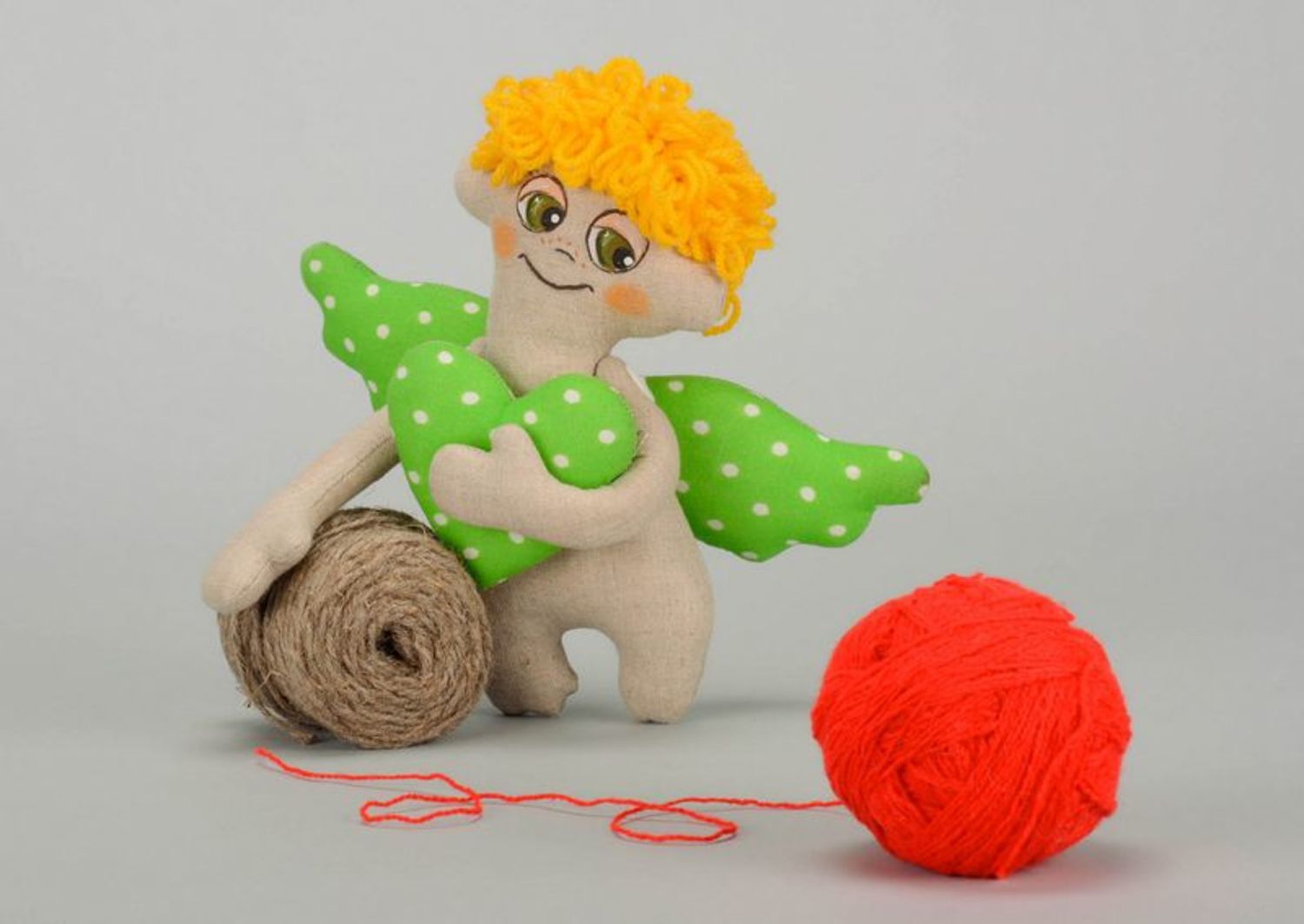 Muñeca tilda, juguete de peluche “Ángel con alas verdes” foto 5