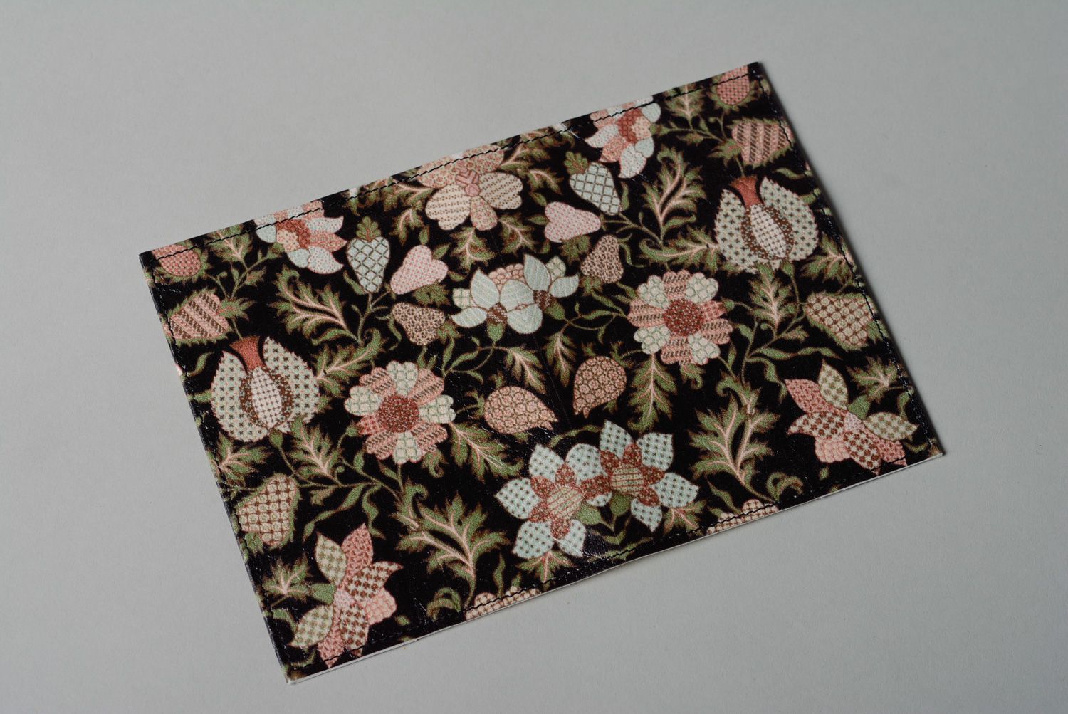 Handmade artificial leather passport cover with print Flowers photo 2