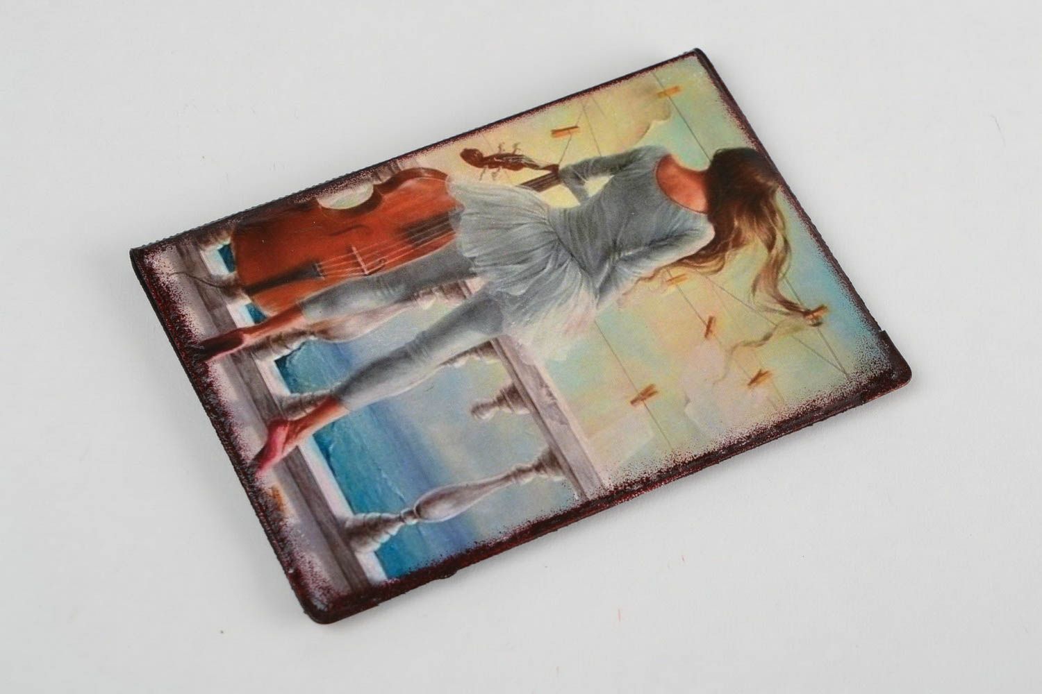 Handmade designer faux leather passport cover decorated with decoupage Ballerina photo 4