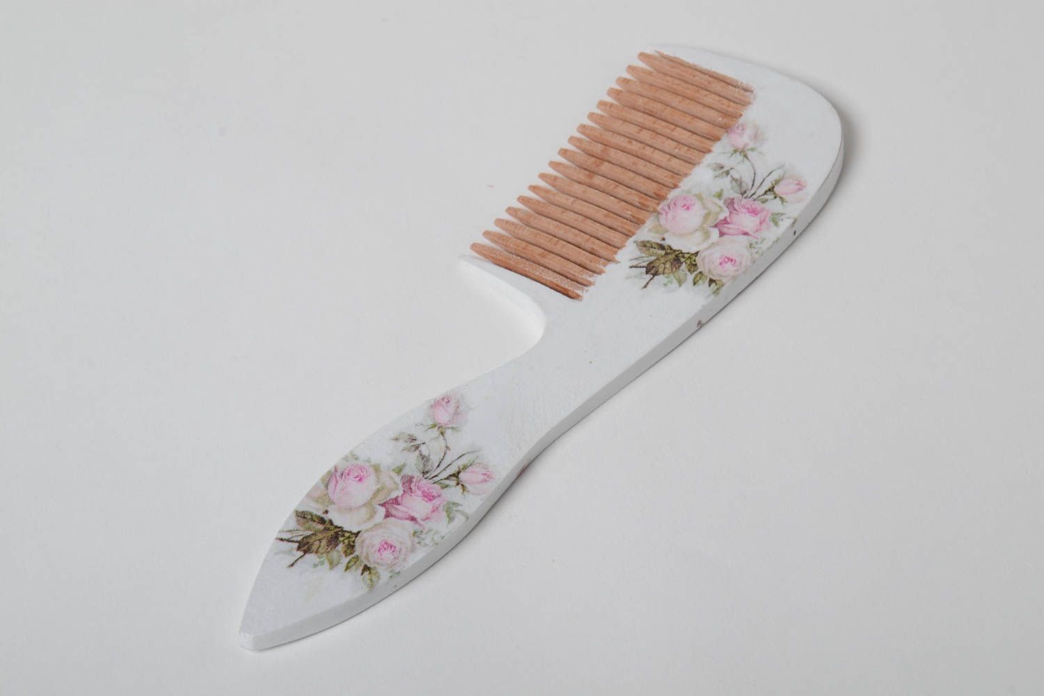 Handmade Kamm aus Holz Haar Accessoire Geschenk aus Holz mit Blumenmuster foto 3