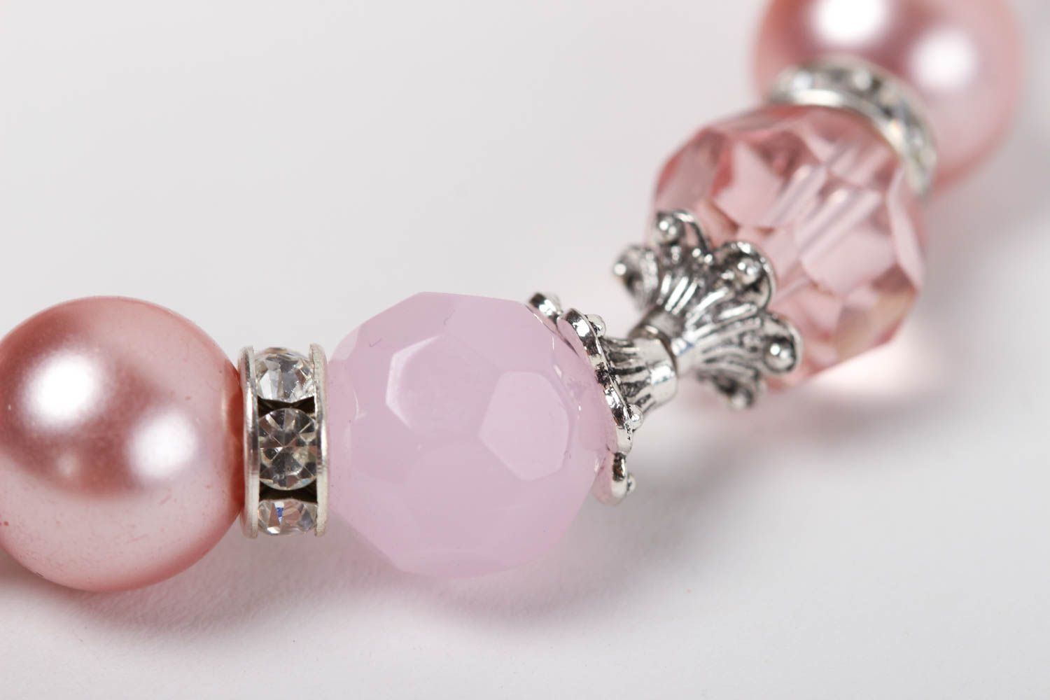 Bracelet en quartz rose Bijou fait main avec trèfle en métal Cadeau pour femme photo 4