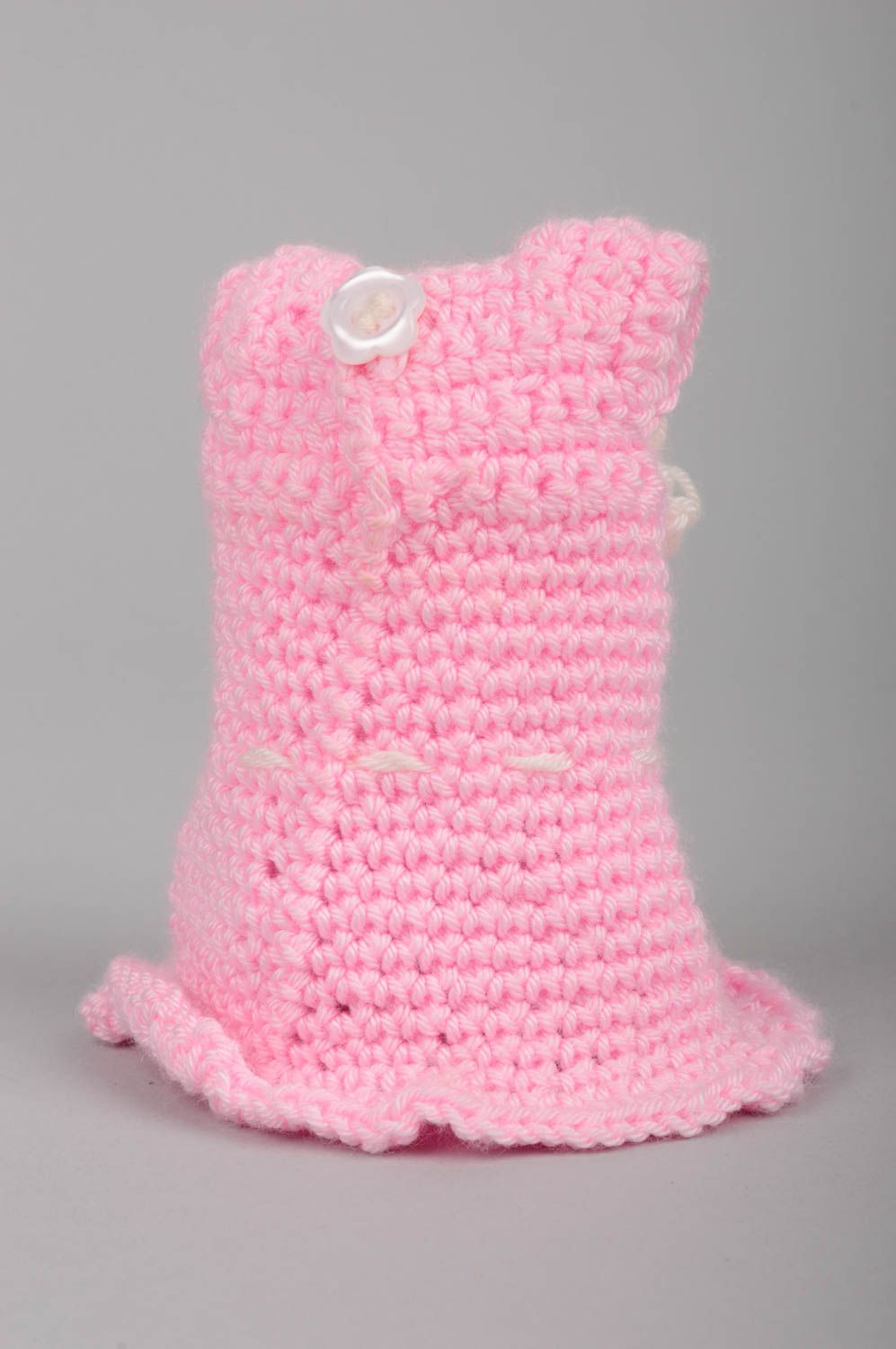Robe de poupée faite main Vêtement poupée rose tricot au crochet Cadeau fille photo 3