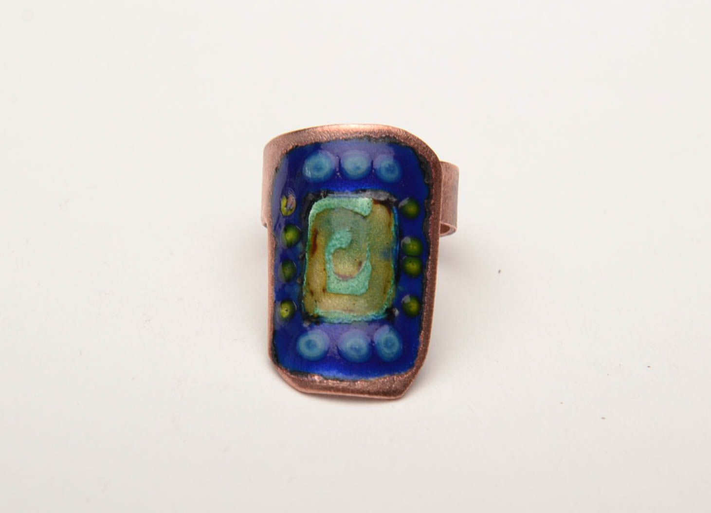 Ethnic copper ring of blue color photo 2